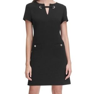 TOMMY HILFINGER BLACK GROMMET ACCENT NOTCH NECK 12